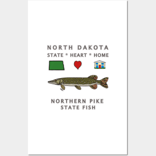 North Dakota - Northern Pike - State, Heart, Home - state symbols Posters and Art